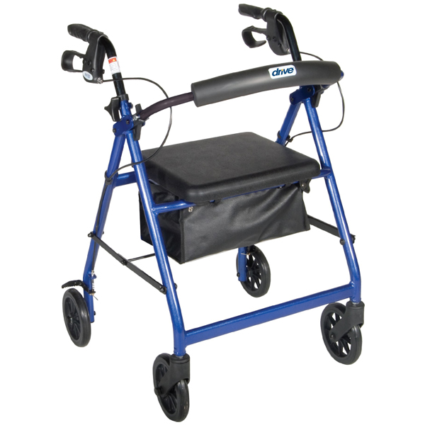 Rollator Walker with Fold Up and Removable Back Support and Padded Seat - Blue - Click Image to Close